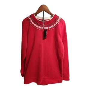 Kim Rogers Women's Fleece Sweater, Red Snowflake Yoke Long Sleeve, Size …